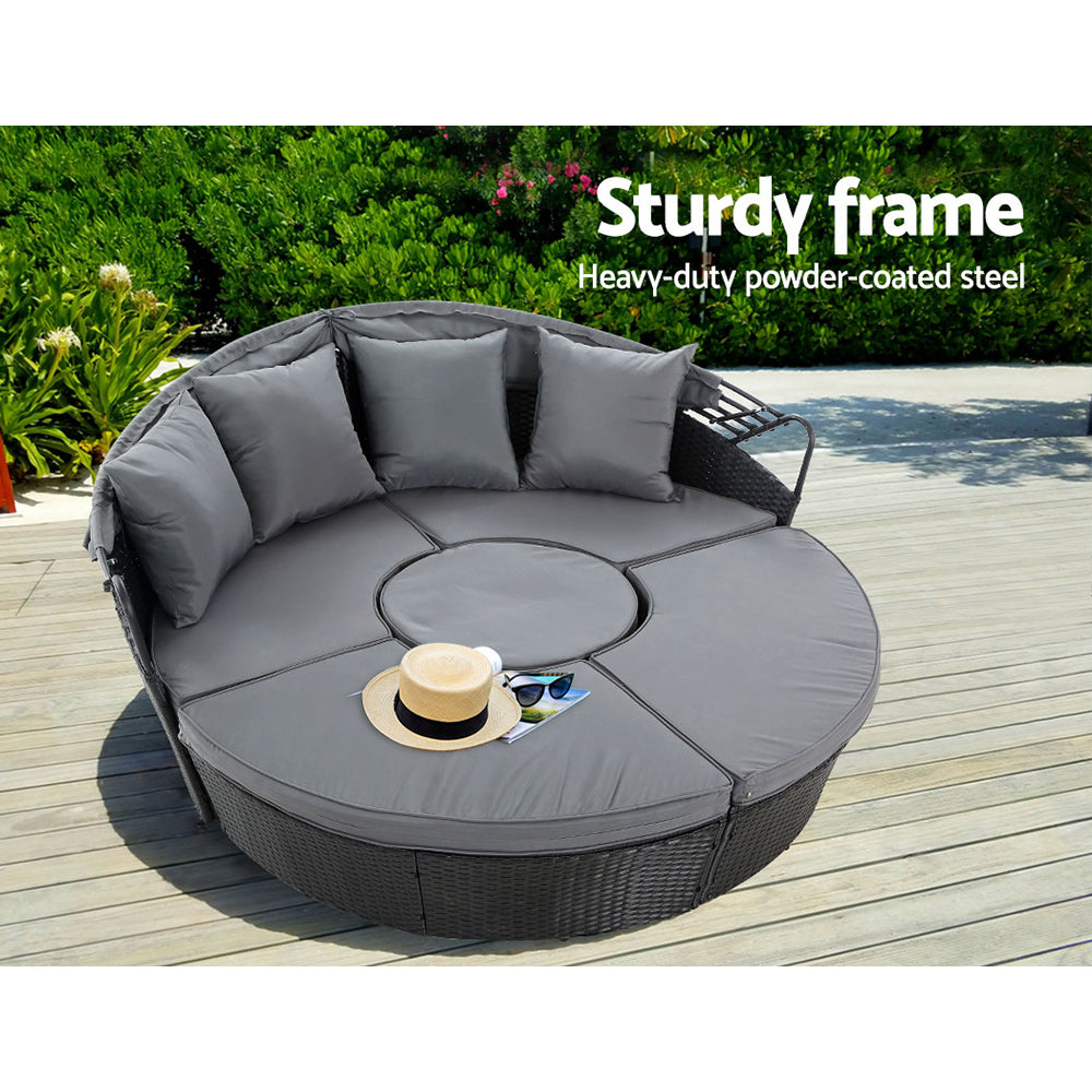 NNEDSZ Lounge Setting Sofa Patio Furniture Wicker Garden Rattan Set Day Bed Black