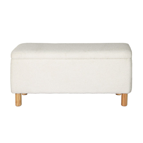 White Artiss storage ottoman blanket box with teddy fabric, 99cm furniture piece for living room storage and decor.