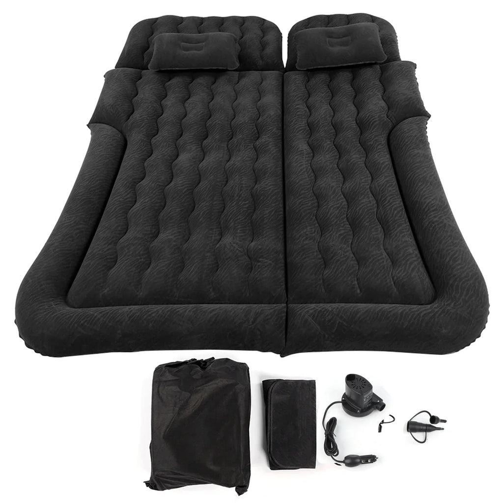 2-in-1 Inflatable Car Mattress Soft PVC Travel Bed with Pump (Black)