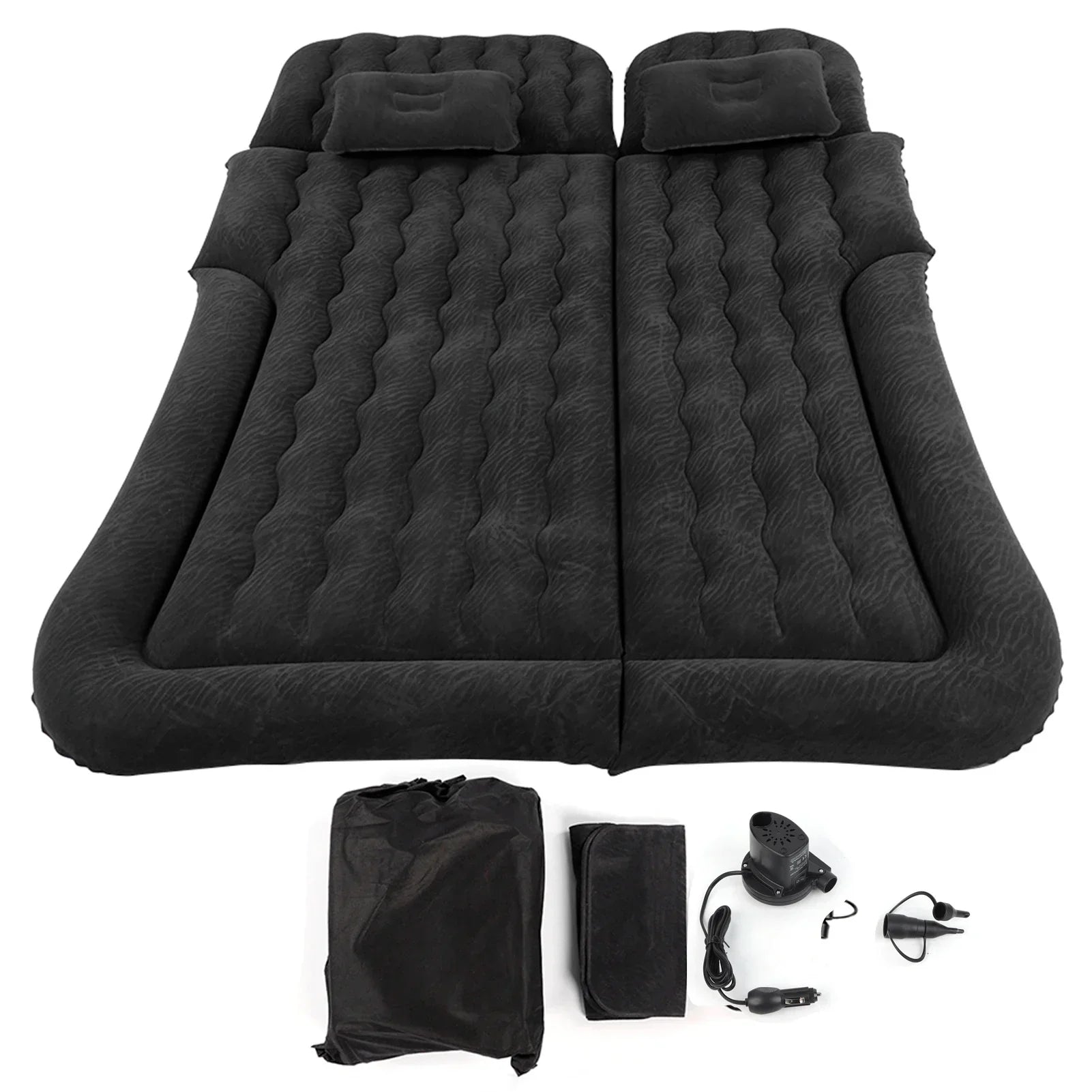 2-in-1 Inflatable Car Mattress Soft PVC Travel Bed with Pump (Black)
