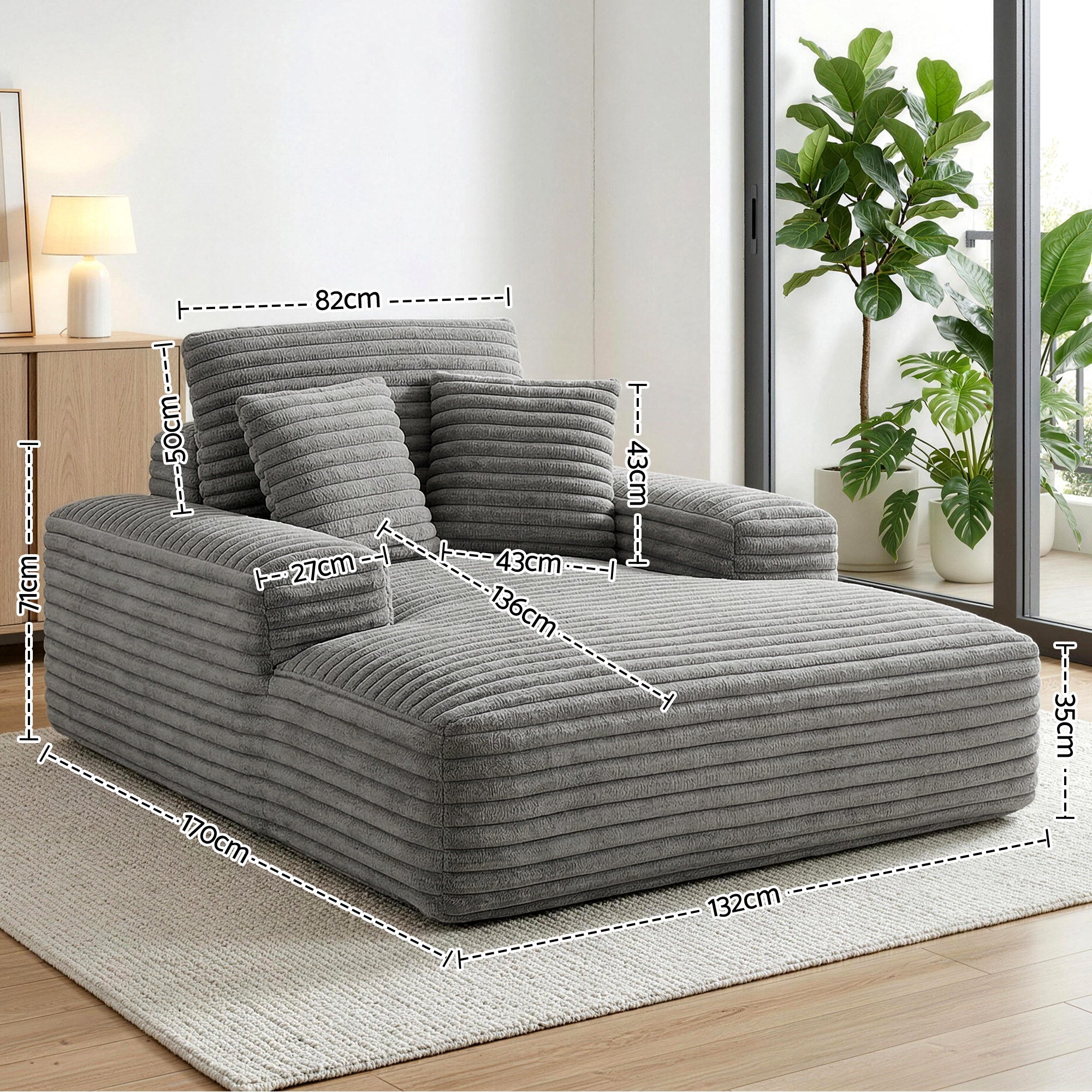 Faux Fur Lounge Sofa Bed (Grey)