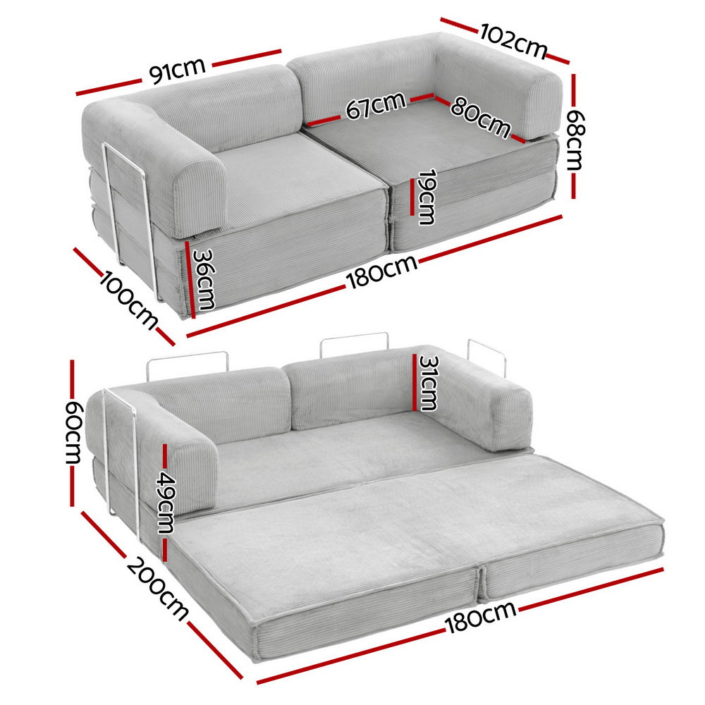 Convertible Folding Sofa Bed (Light Grey)
