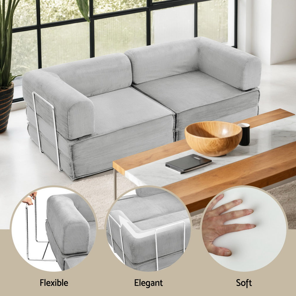 Convertible Folding Sofa Bed (Light Grey)