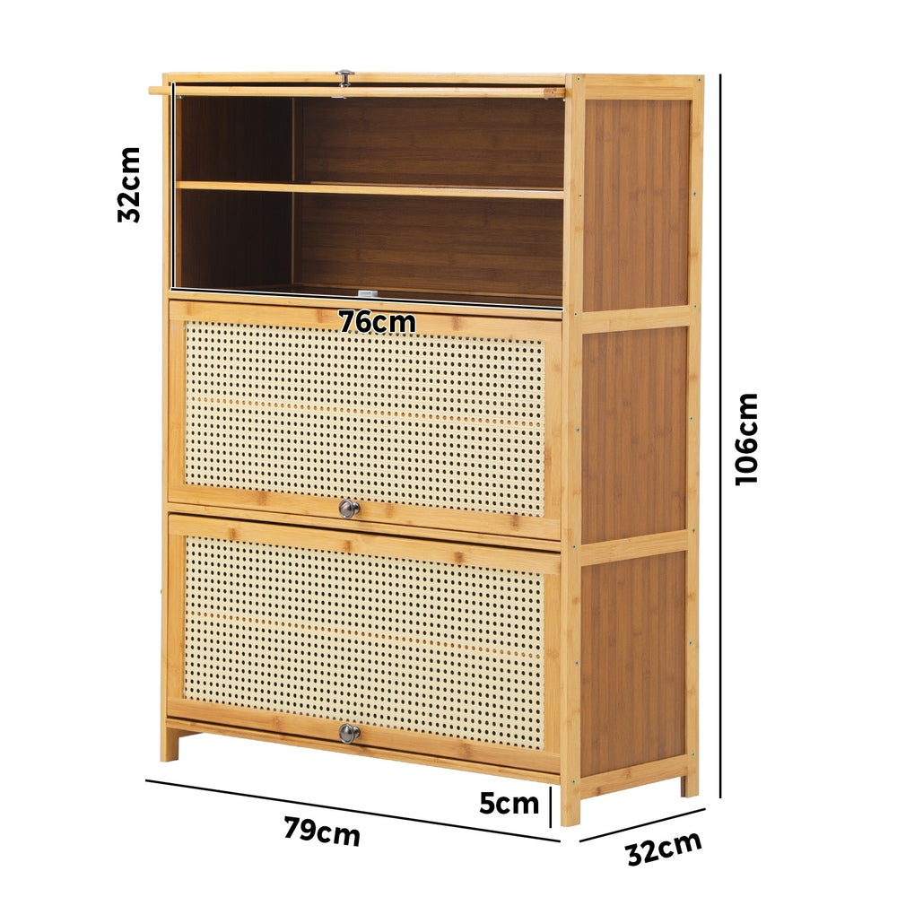 NNEED Shoe Storage Cabinet 3 Flip-up Doors Brown