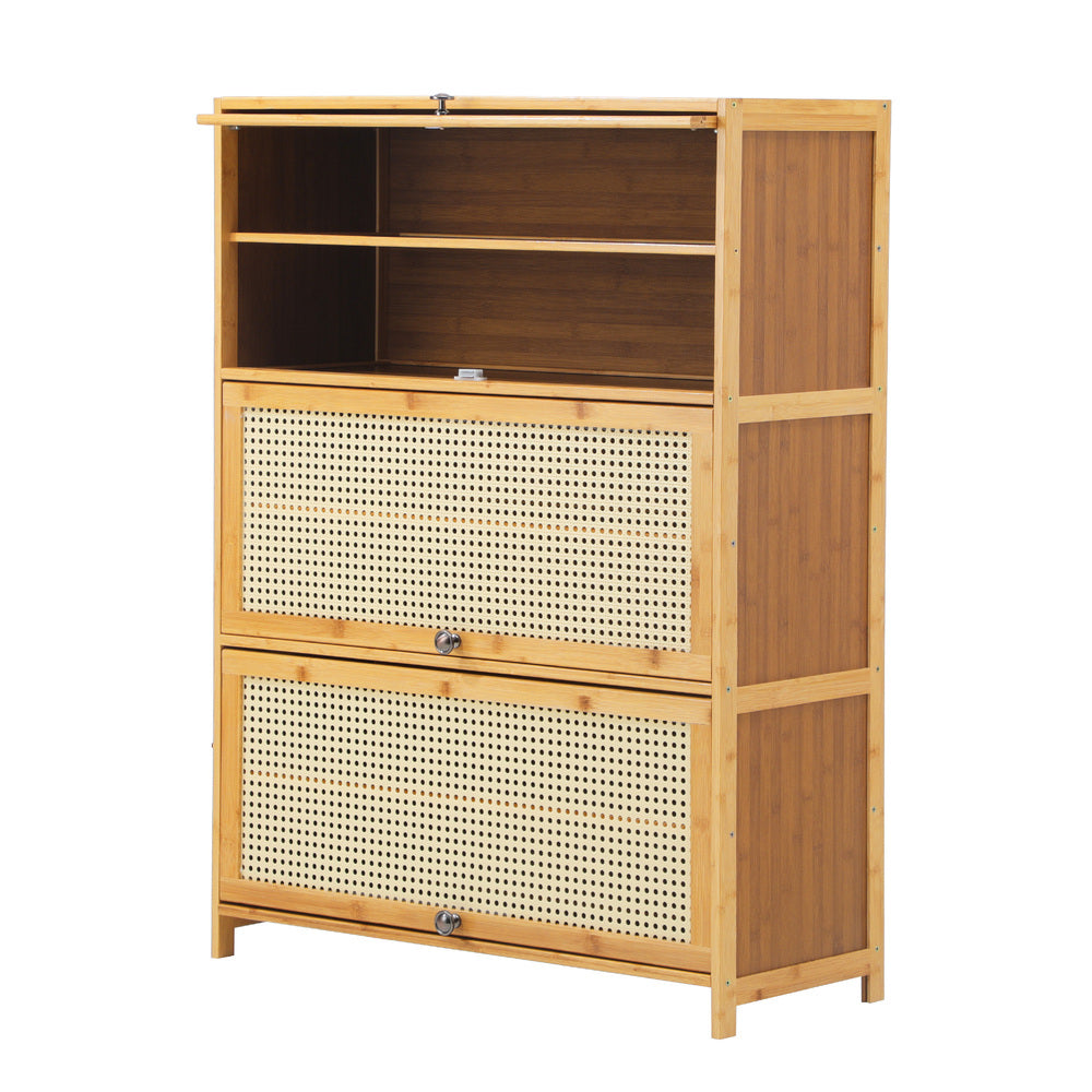 NNEED Shoe Storage Cabinet 3 Flip-up Doors Brown