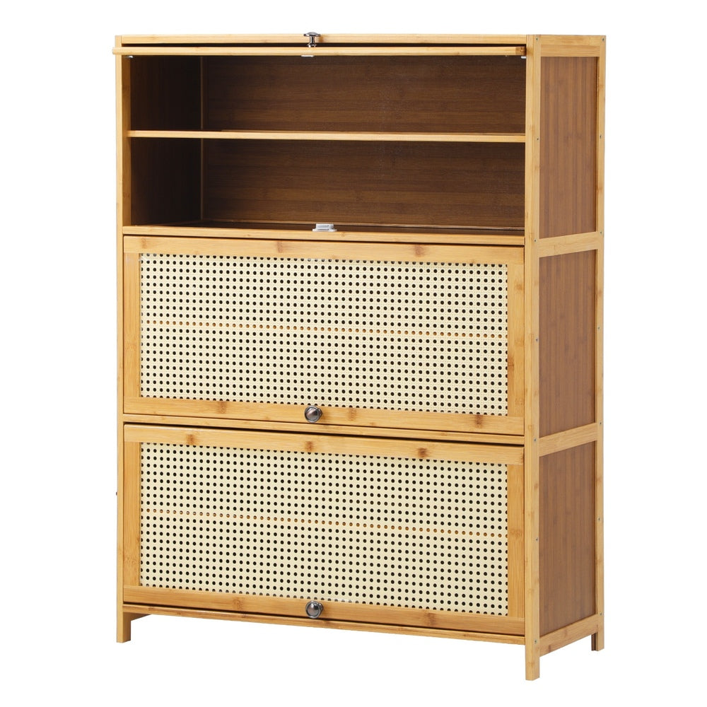 NNEED Shoe Storage Cabinet 3 Flip-up Doors Brown