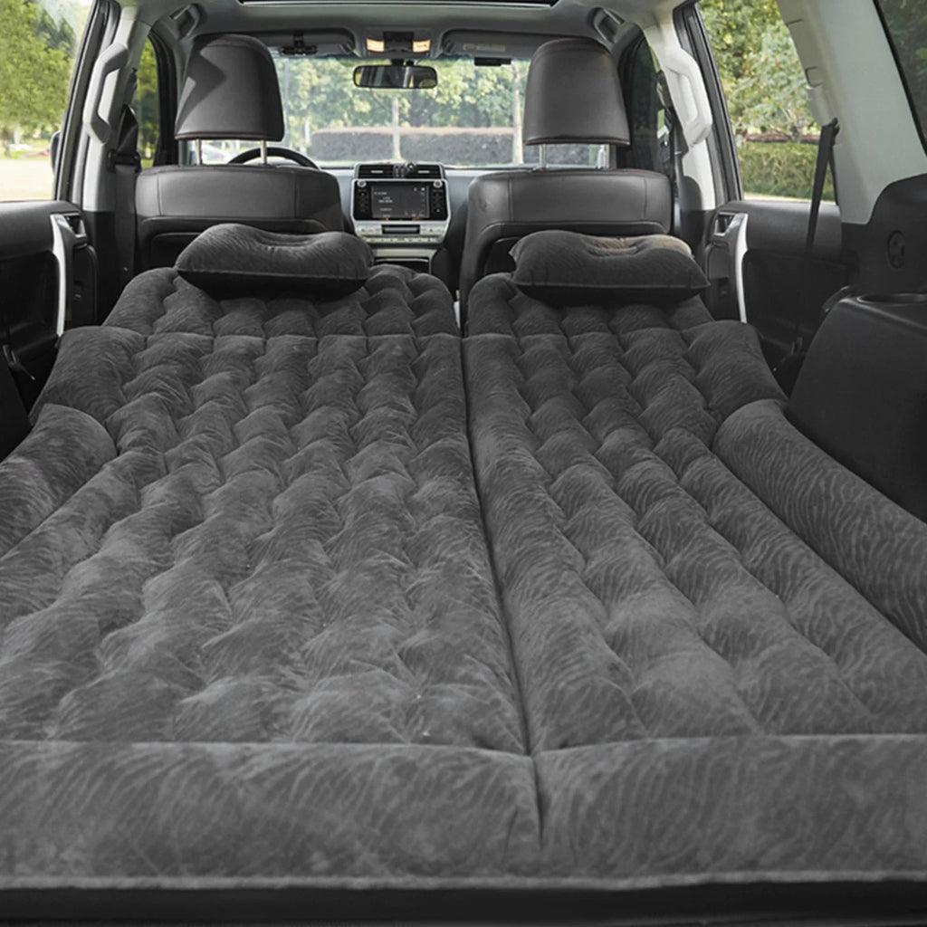 2-in-1 Inflatable Car Mattress Soft PVC Travel Bed with Pump (Black)