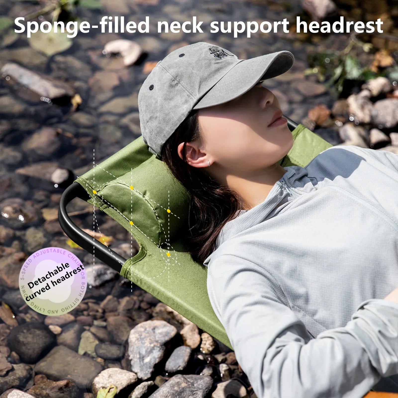 Camping Folding Chair with Detachable Pillow Green