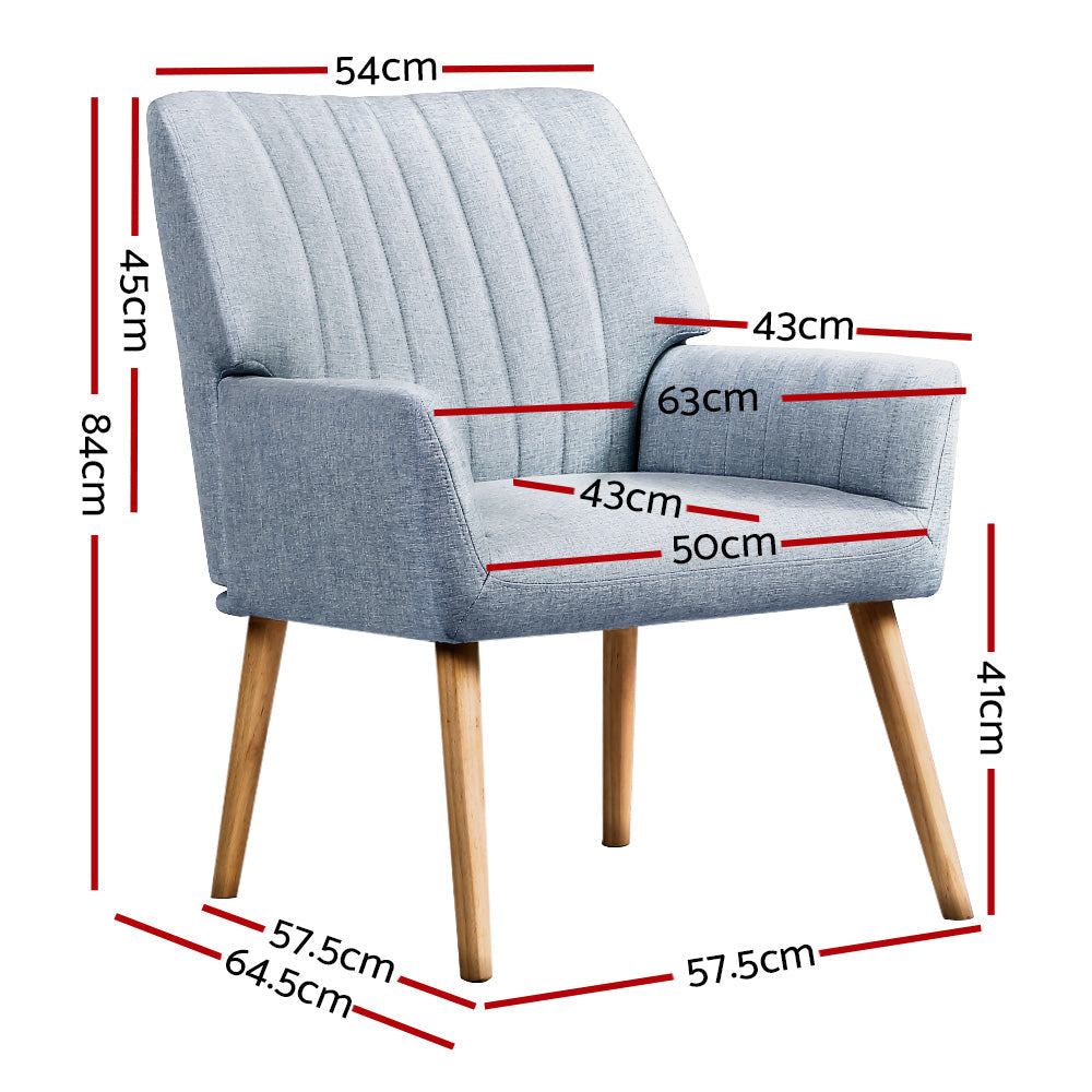 Artiss Armchair x 2 Blue Grey Fabric