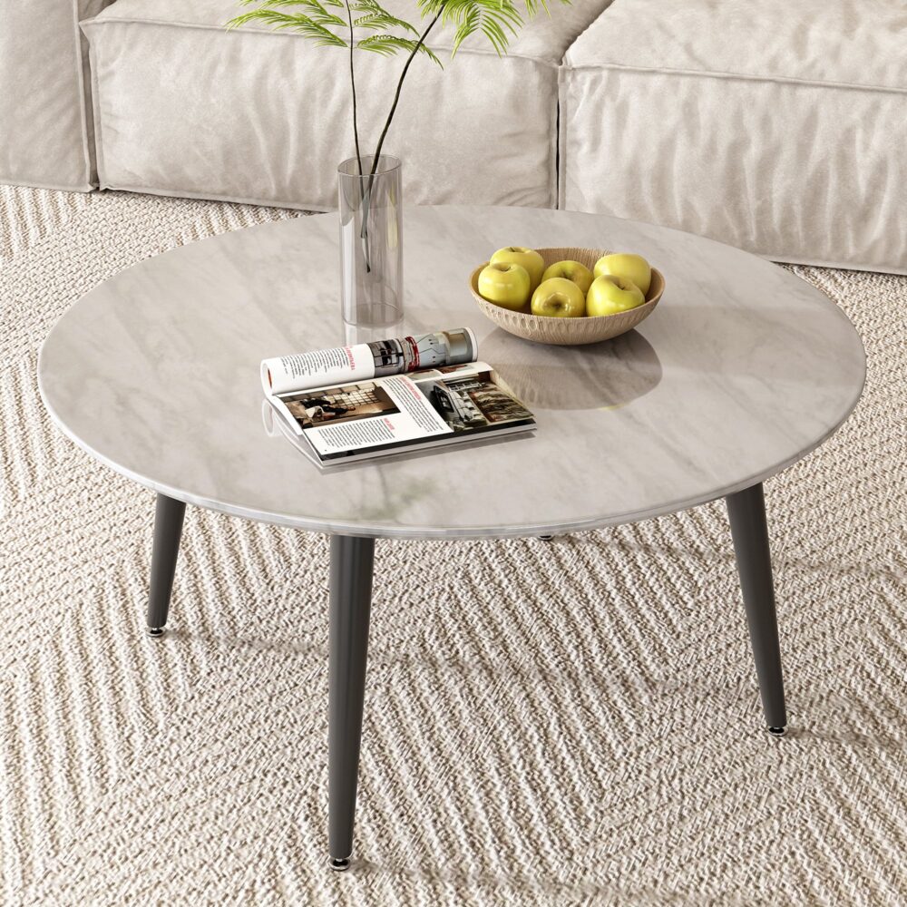 NNEDSZ Minimalist Marble Effect Round Coffee Table