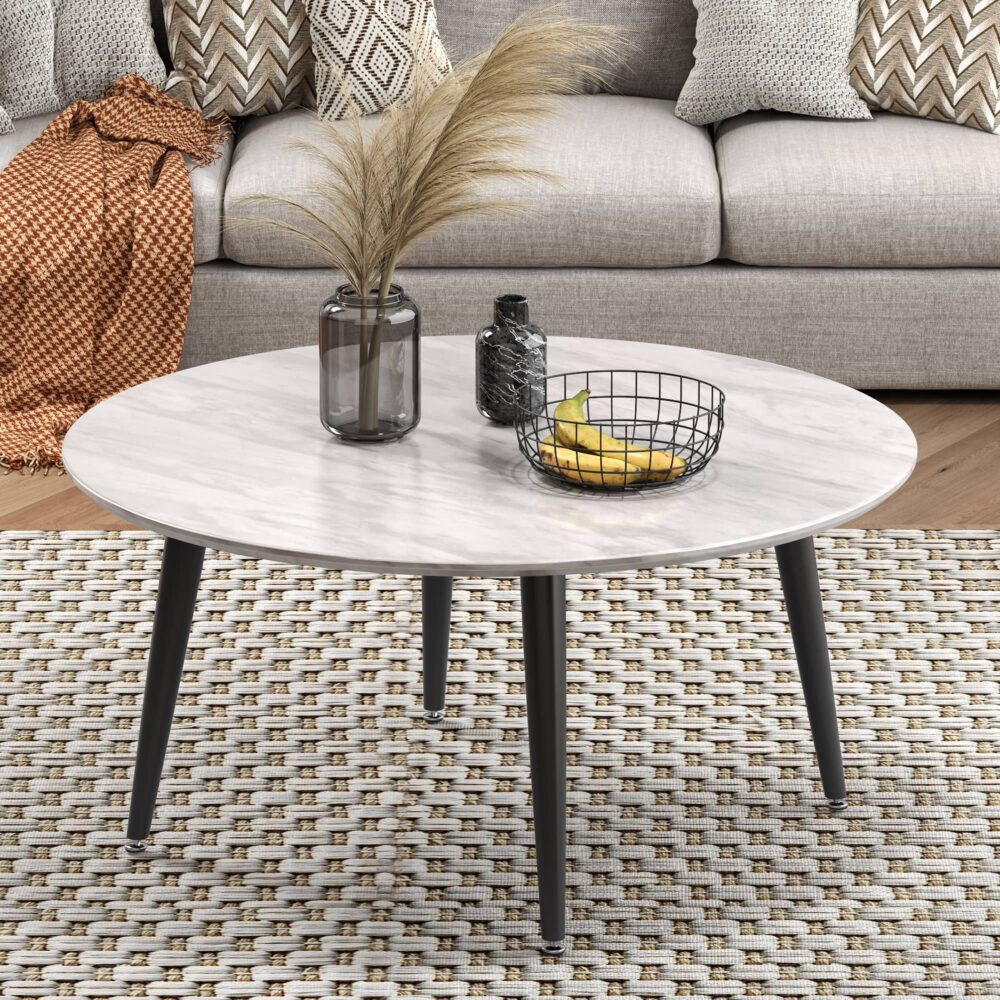 NNEDSZ Minimalist Marble Effect Round Coffee Table