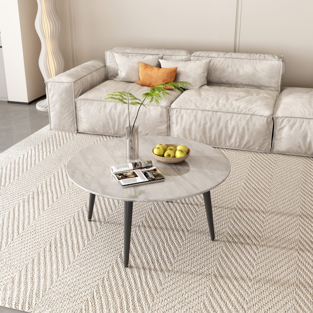 NNEDSZ Minimalist Marble Effect Round Coffee Table