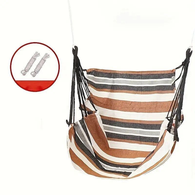 NNEDSZ Colorful Striped Hammock Chair with Ropes and Storage Bag - Brown Stripes