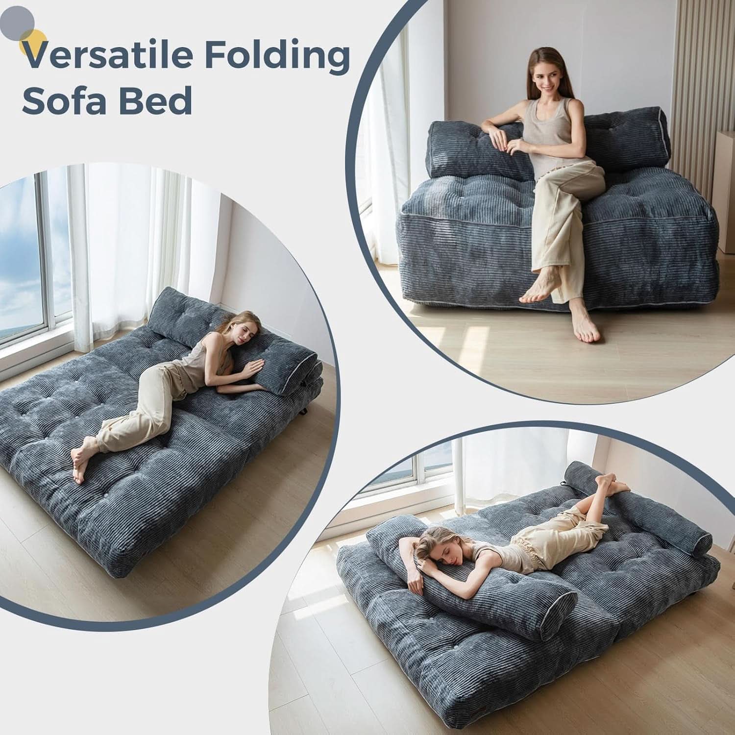 Foldable Sofa Bed With Lumbar Support (Graphite Grey)