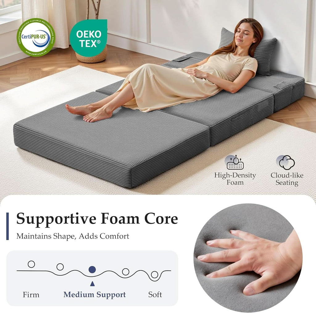 Convertible Memory Foam Sofa Bed with Washable Cover (Dark Grey)