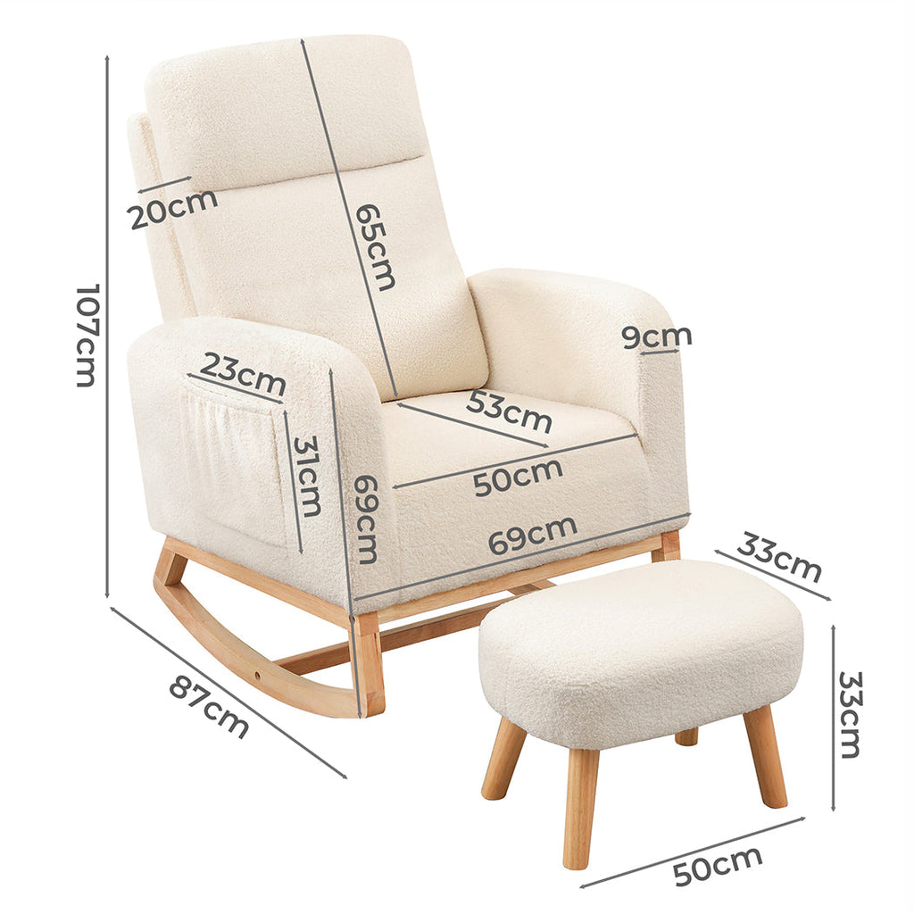 Levede Rocking Chair Ottoman Footrest With Side Pocket