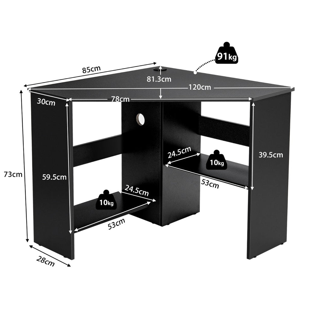 NNECW Black Corner Computer Desk with Management Hole for Home Office