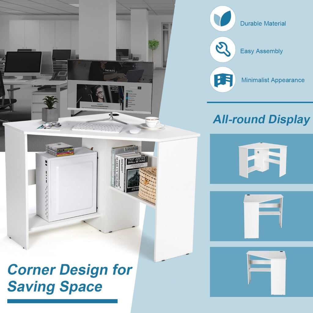 NNECW White Corner Computer Desk with Management Hole for Home Office