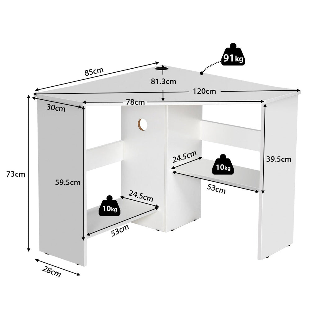 NNECW White Corner Computer Desk with Management Hole for Home Office