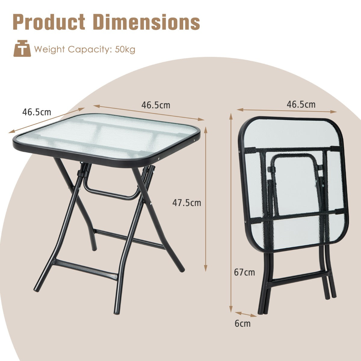 NNECW Folding Coffee Table with Tempered Glass Tabletop