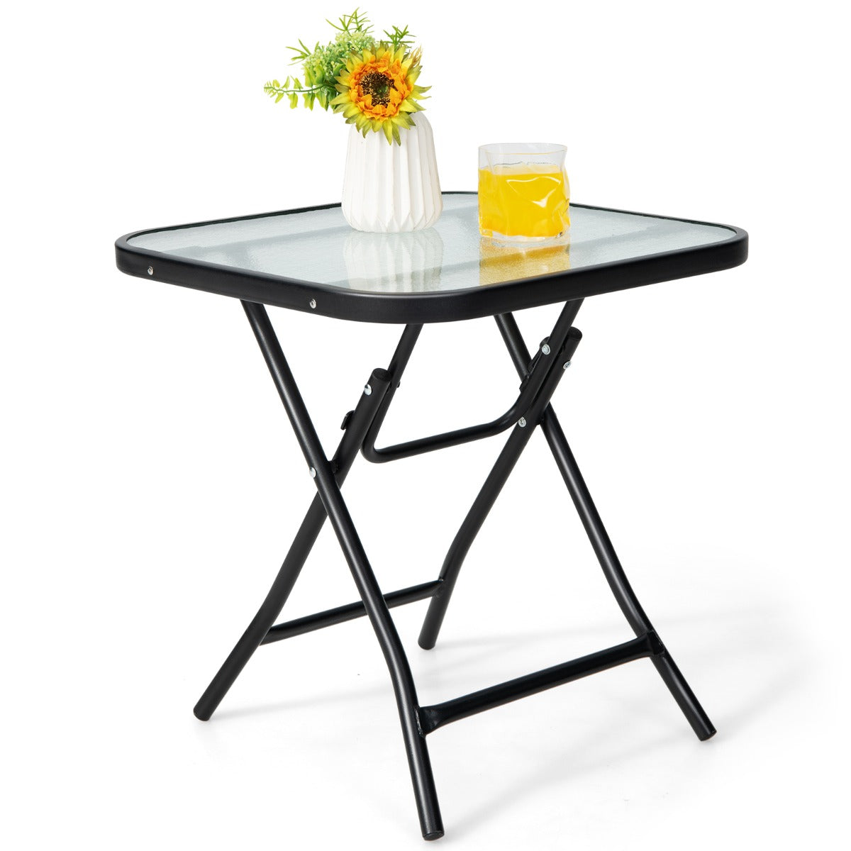 NNECW Folding Coffee Table with Tempered Glass Tabletop