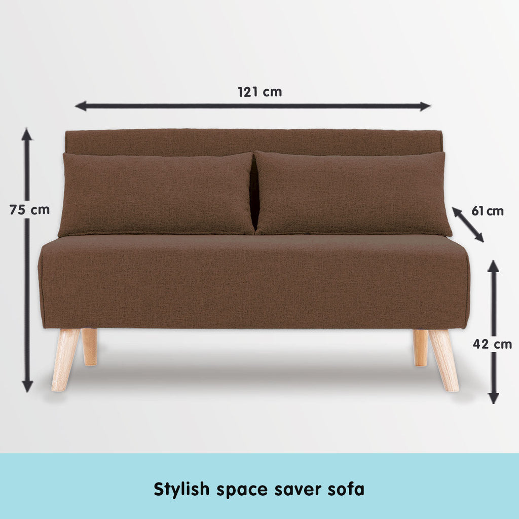 NNEDPE Sarantino 2-Seater Adjustable Sofa Bed Lounge Faux Linen - Brown